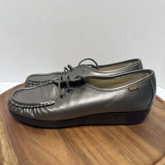 SAS Womens Soft Step Heel Leather Moccasins Size 7M Pewter‎ Gray - Picture 7 of 16